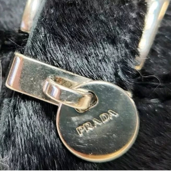 PRADA Pony Calf Hair Driving Loafers COA Sz 37/7 US Logo Charm Black Driver - Picture 8 of 16